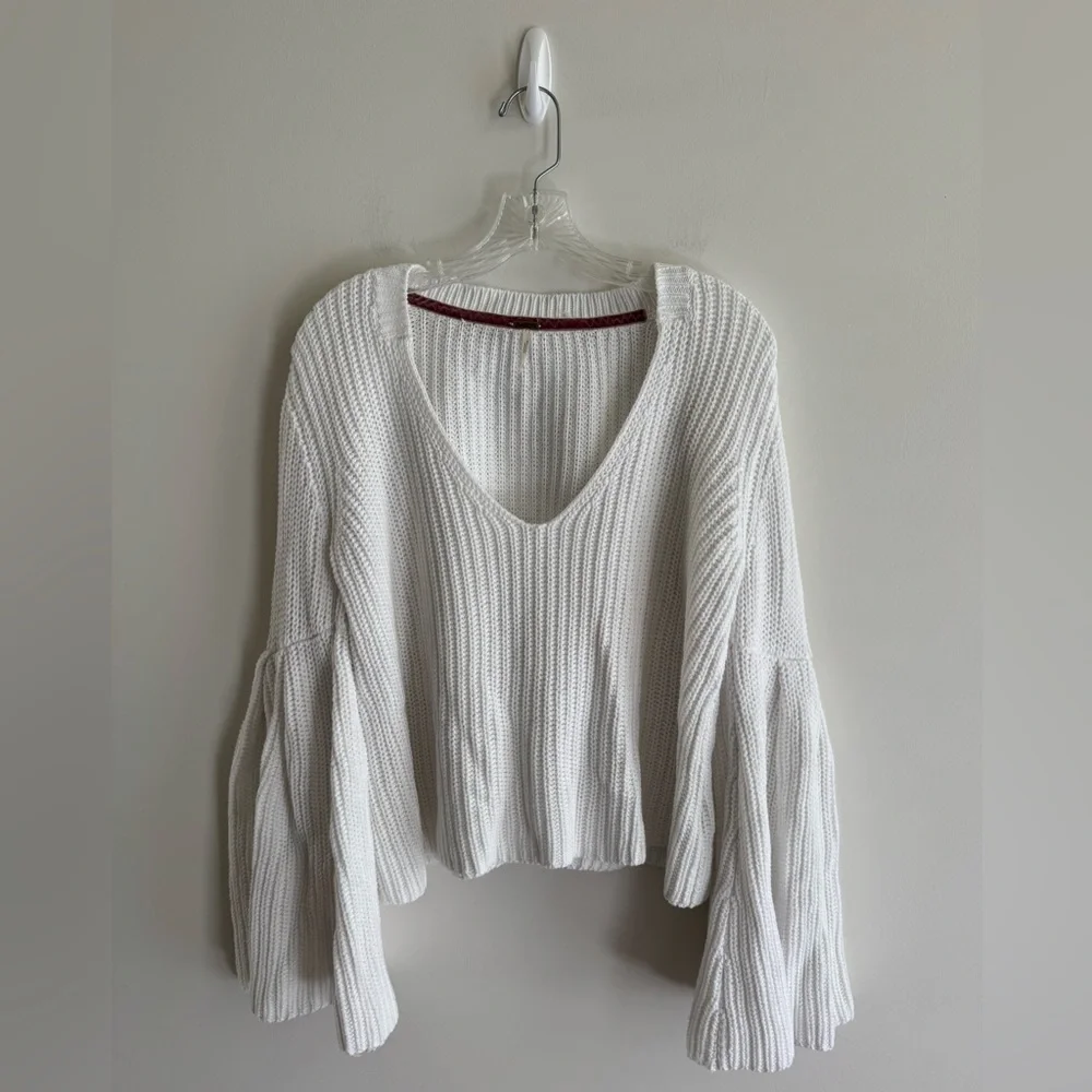 Free People Damsel Bell Sleeve Knit Sweater-White